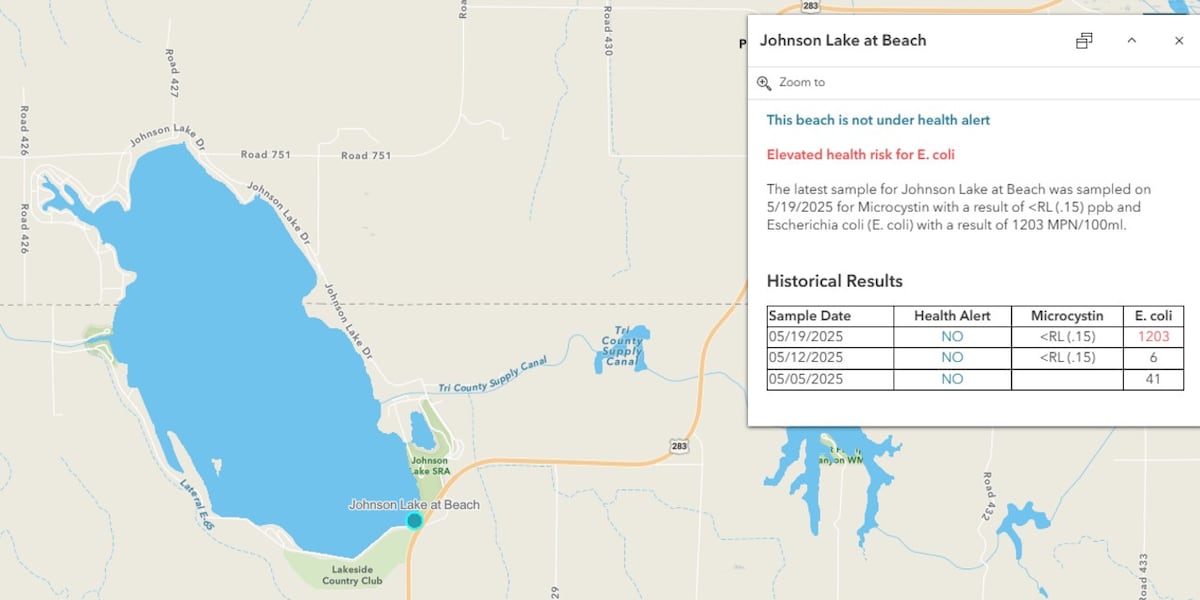 E. coli bacteria positive at Johnson Lake