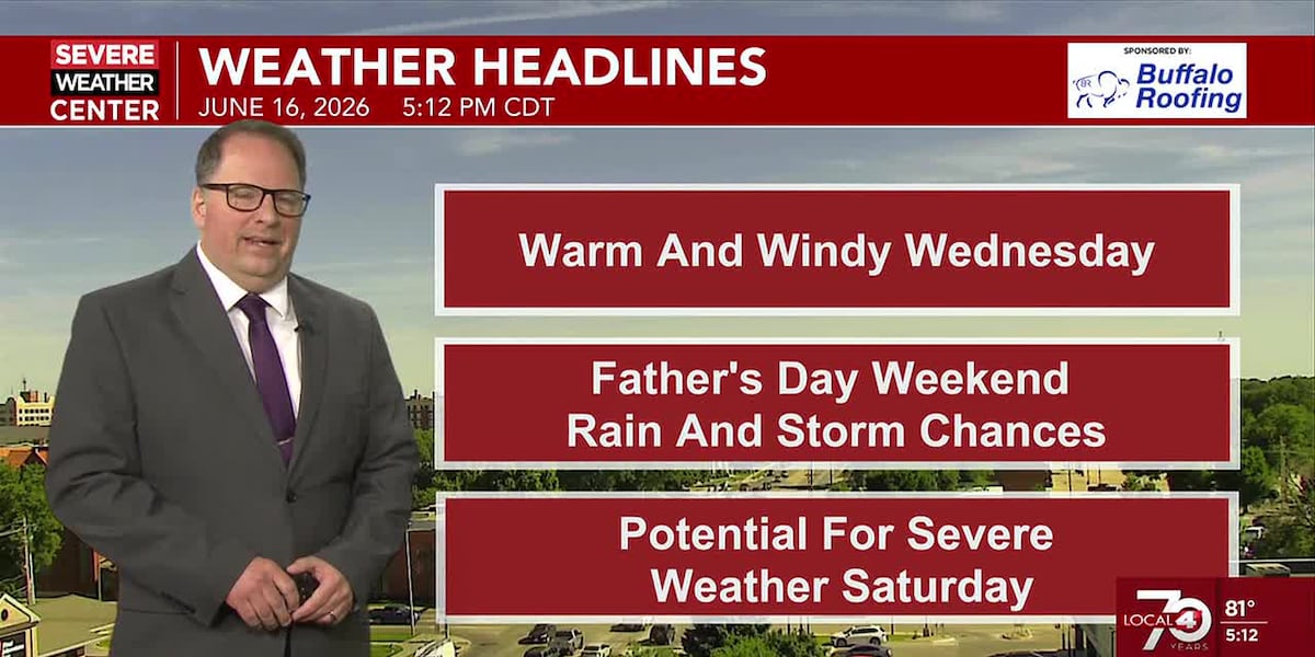 After a warm and windy Wednesday, tracking the potential for severe storms over the Father’s Day weekend