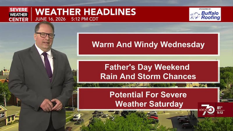 After a warm and windy Wednesday, tracking the potential for severe storms over the Father’s...