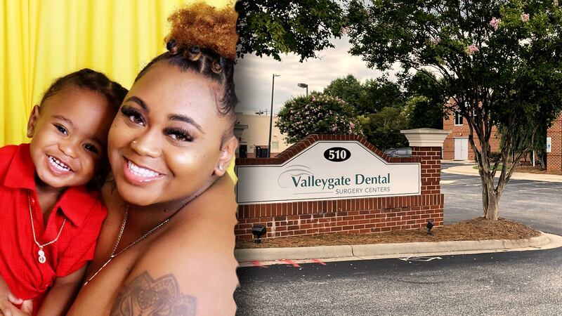 Er'Mias Mitchell with his mother (left) Valleygate Dental Surgery Center in Greensboro (Right)