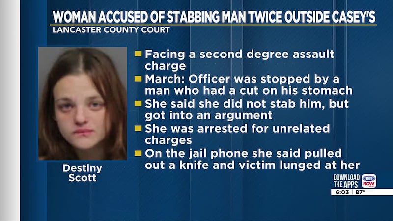 A woman was accused of stabbing man twice outside Lincoln Casey’s in March, police said.