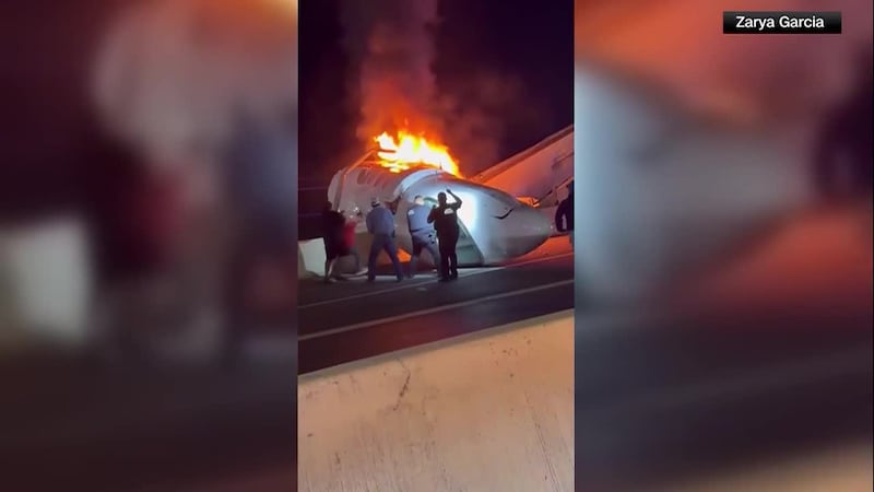 One person was killed when a business jet crashed on a highway Texas, and caught fire. (ZARYA...